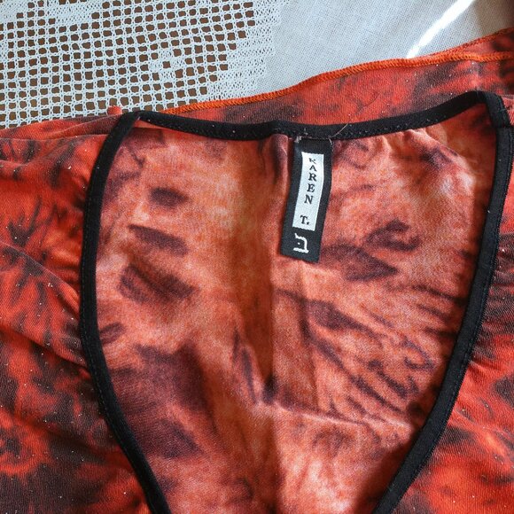 Orange & Black Floral V-neck Long Sleeve Blouse - Picture 9 of 10